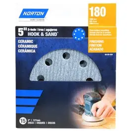8-Hole Ceramic Sanding Discs, 180 Grit, 5-In., 15-Pk. 1