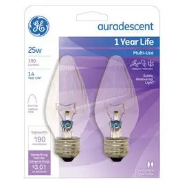 Auradescent Light Bulb, Flame, 25-Watts, 2-Pk. 1