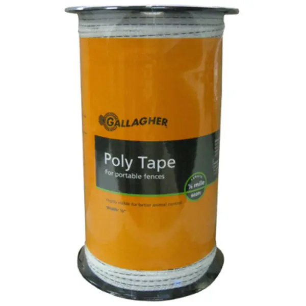 Gallagher G62304 Poly Tape For Portable Fences, Ultra White, 1/2" X 656' 1