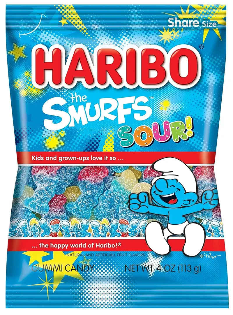 Haribo Gummi Candy, Sour Smurfs, 4 Oz. Bag (Pack Of 12) 1