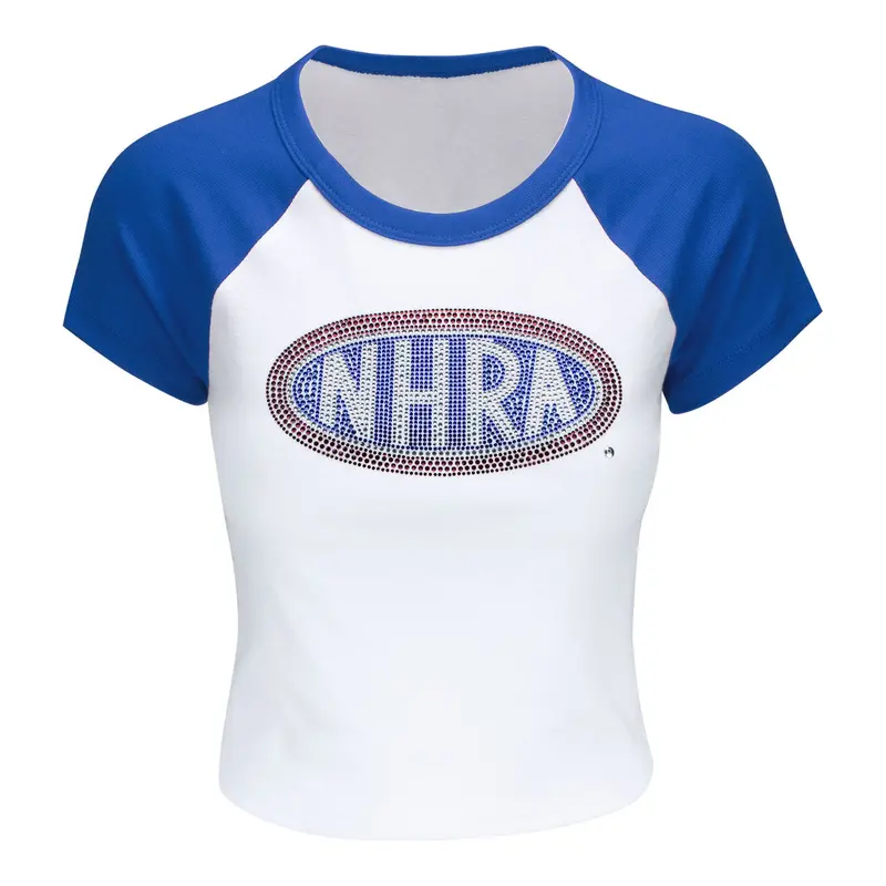 Ladies Nhra Rhinestone Raglan Baby T-Shirt - Blue Sleeves 1