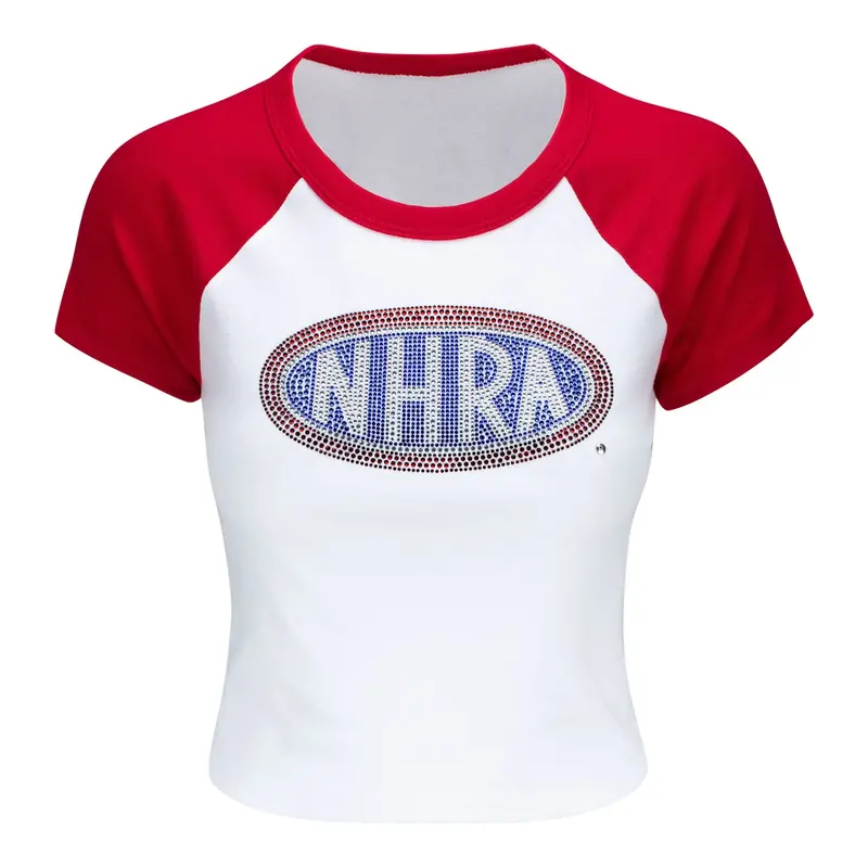 Ladies Nhra Rhinestone Raglan Baby T-Shirt - Red Sleeves 1