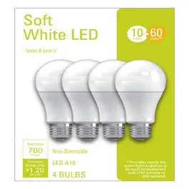 Led Light Bulbs, A19, Soft White, 760 Lumens, 10-Watts, 4-Pk. 1