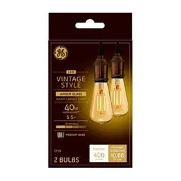Led Vintage Light Bulb, St19, Warm White, Amber Bulb, 400 Lumens, 5.5-Watt, 2-Pk. 1