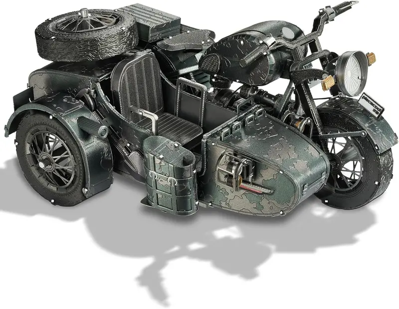 Motorcycle 750 With Sidecar 3D Metal Model 1
