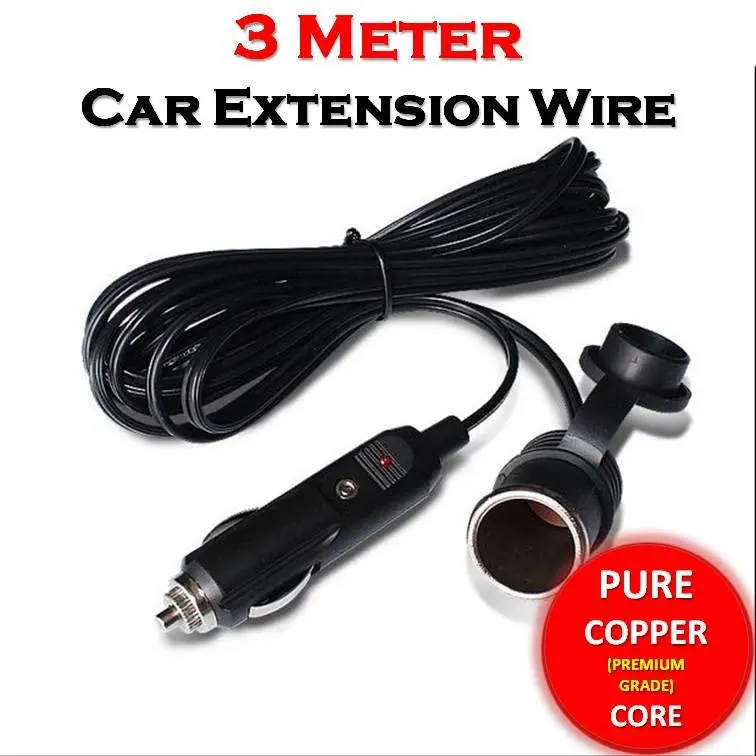 Premium Quality 3 Meters Car Extension Cable Wire [With 15A Fuse/Dust Cover/Led Indicator]-Fits All Car Socket - New Year Clearance Sale 1
