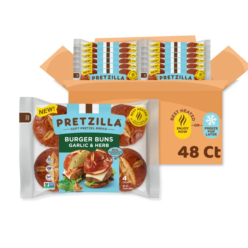 Pretzilla Soft Garlic Herb Burger Buns 12.8 Oz (Pack Of 4) 1
