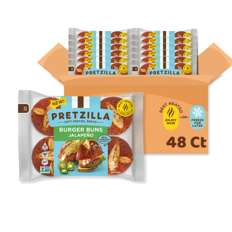 Pretzilla Soft Jalapeno Pretzel Burger Buns 12.8 Oz (Pack Of 4) 1