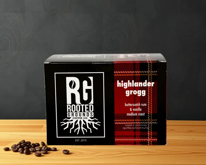 Rooted Grounds Highlander Grogg K-Cup Coffee Pods 12-Count Box 1
