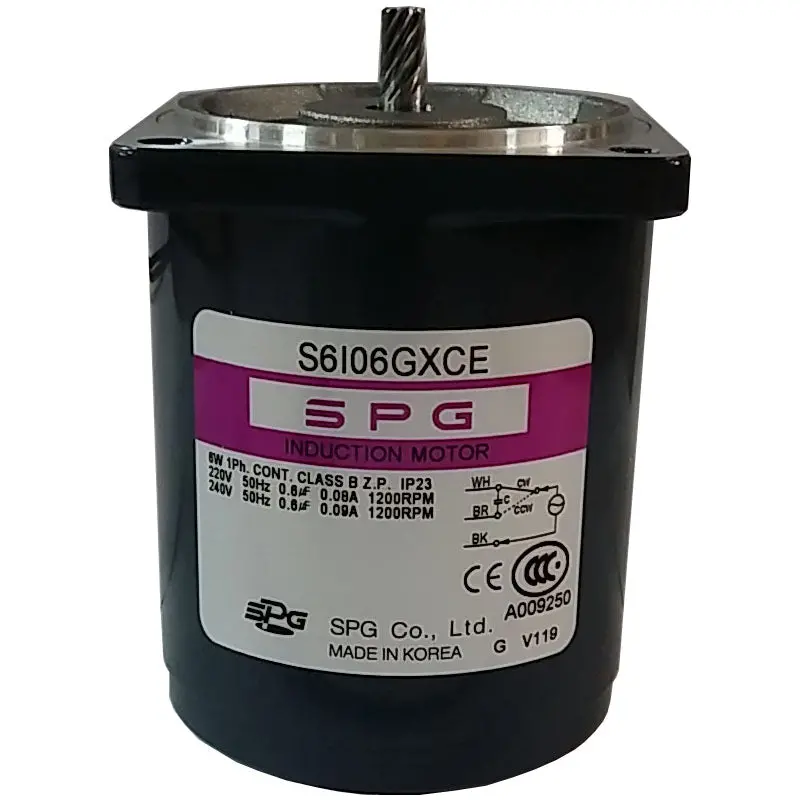 Spg Induction Motor S6i06gxce - 6 W,1 Phase Motor,220V,Lead Wire ,50/60Hz,1500Rpm,Pinion Shaft. 1