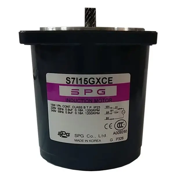Spg Induction Motor S7i15gxce - 15 W,1 Phase Motor,220V,Lead Wire ,50/60Hz,1500Rpm,Pinion Shaft. 1