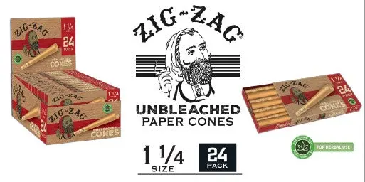 Zig Zag Pre Rolled Cones Unbleached 1 1/4 (Pack Of 24) 1
