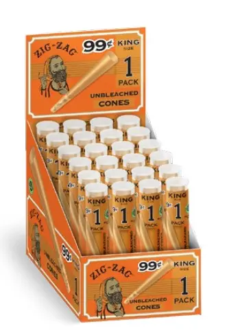 Zig Zag Pre Rolled Cones Unbleached King Size (Pack Of 24) 1