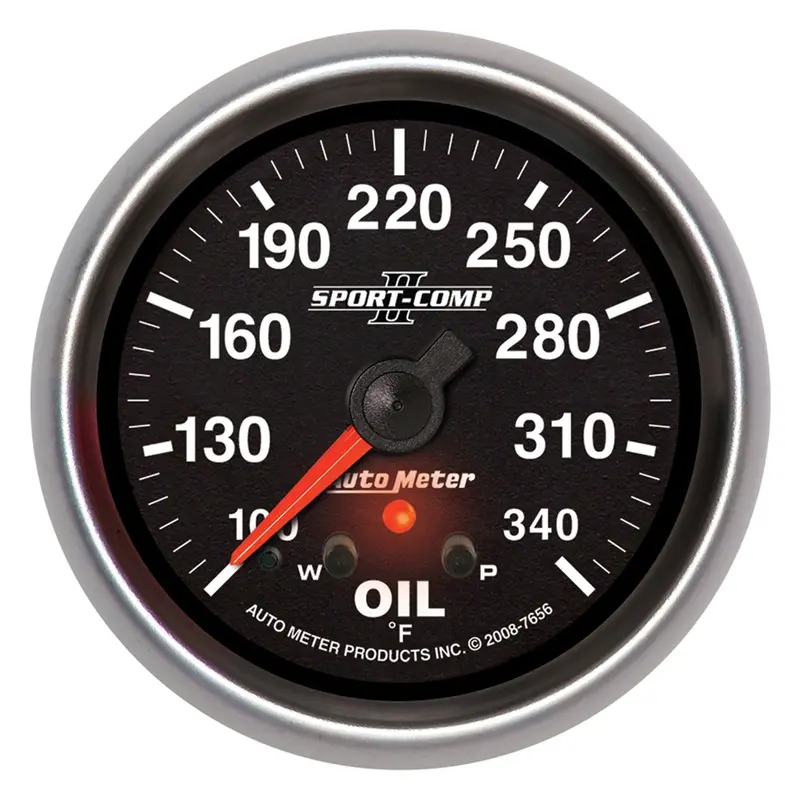 Autometer 7656 Sport-Comp Ii 2-5/8" Oil Temperature Gauge – 340°F Range, Stepper Motor With Peak Hold & Warning 1