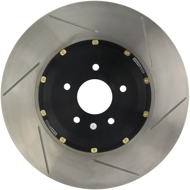 Stoptech Aerorotor Front Left Brake Rotor – Two-Piece, Drilled, Black Hat Design (129.62124.15) 1